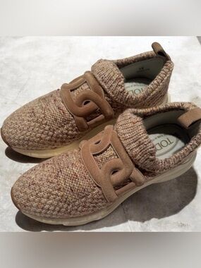 Tod’s Kate Knit Sneakers Suede Logo Slip On Shoe 38 Designer Luxury Comfort
